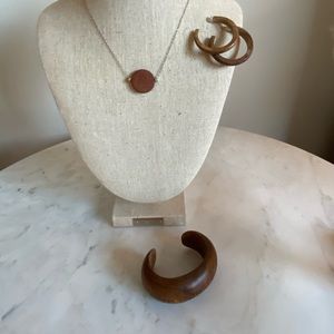 Wood Necklace, Bracelet & Hoop Earrings